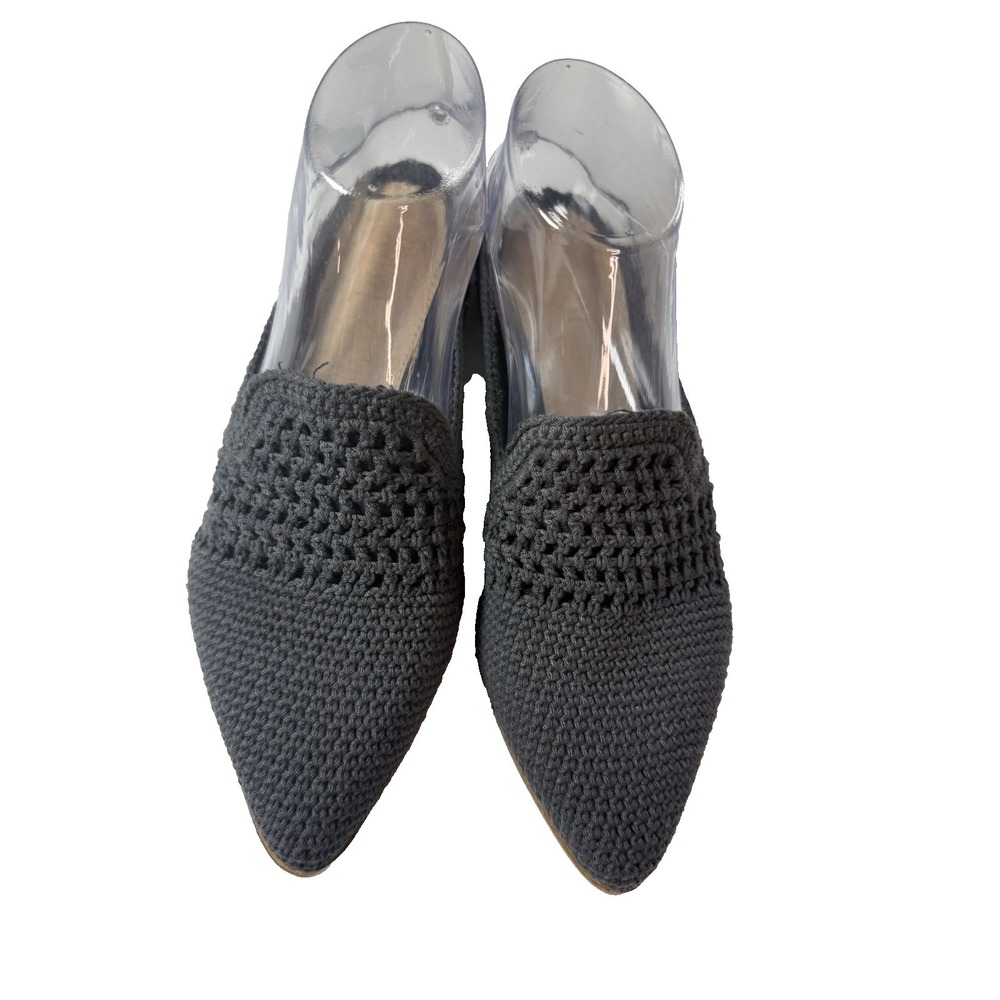 Mi.iM Black Knit Mules Slides Pointed Toe Flat Loafers Boho Leather Women's 7.5